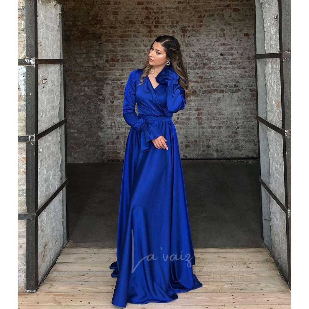 Monica Royal Blue Overlap Long-Length Maxi Dress