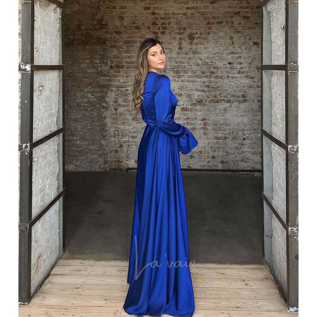 Monica Royal Blue Overlap Long-Length Maxi Dress