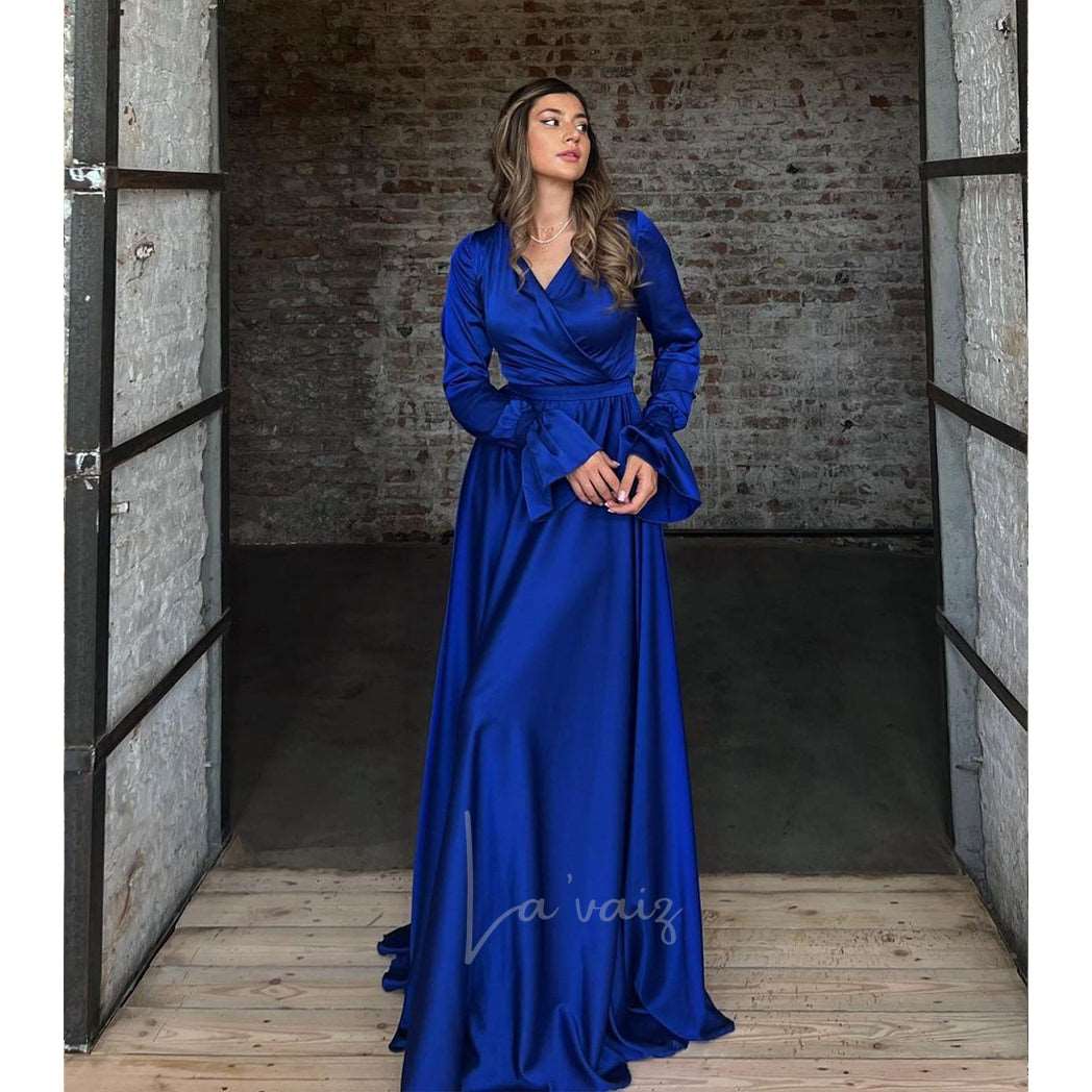 Monica Royal Blue Overlap Long-Length Maxi Dress