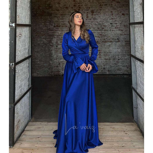 Monica Royal Blue Overlap Long-Length Maxi Dress
