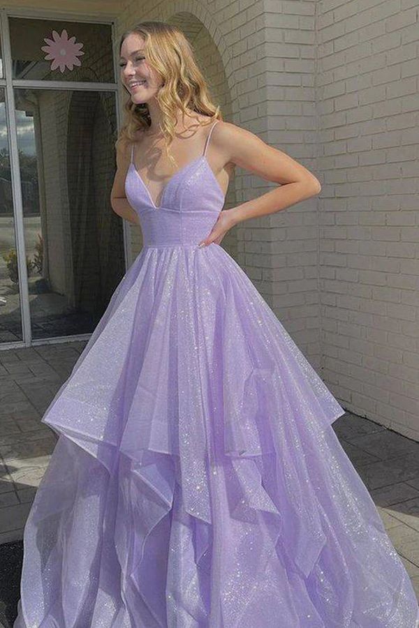 Lavender Ruffles Backless Poofy Prom Dress