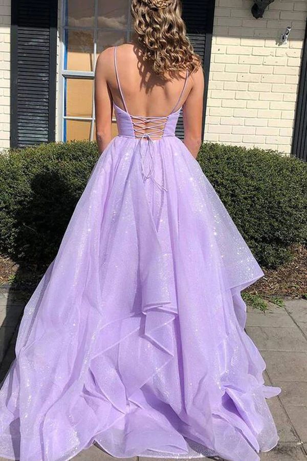 Lavender Ruffles Backless Poofy Prom Dress