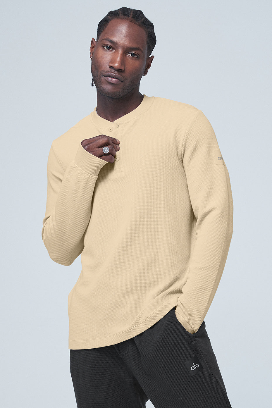 Micro Waffle Fast Break Henley - Sand Dune