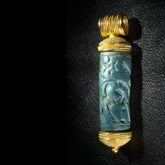 A rare Mittanian Cylinder Seal of Egyptian Blue, ca. 1500 - 1300 BCE