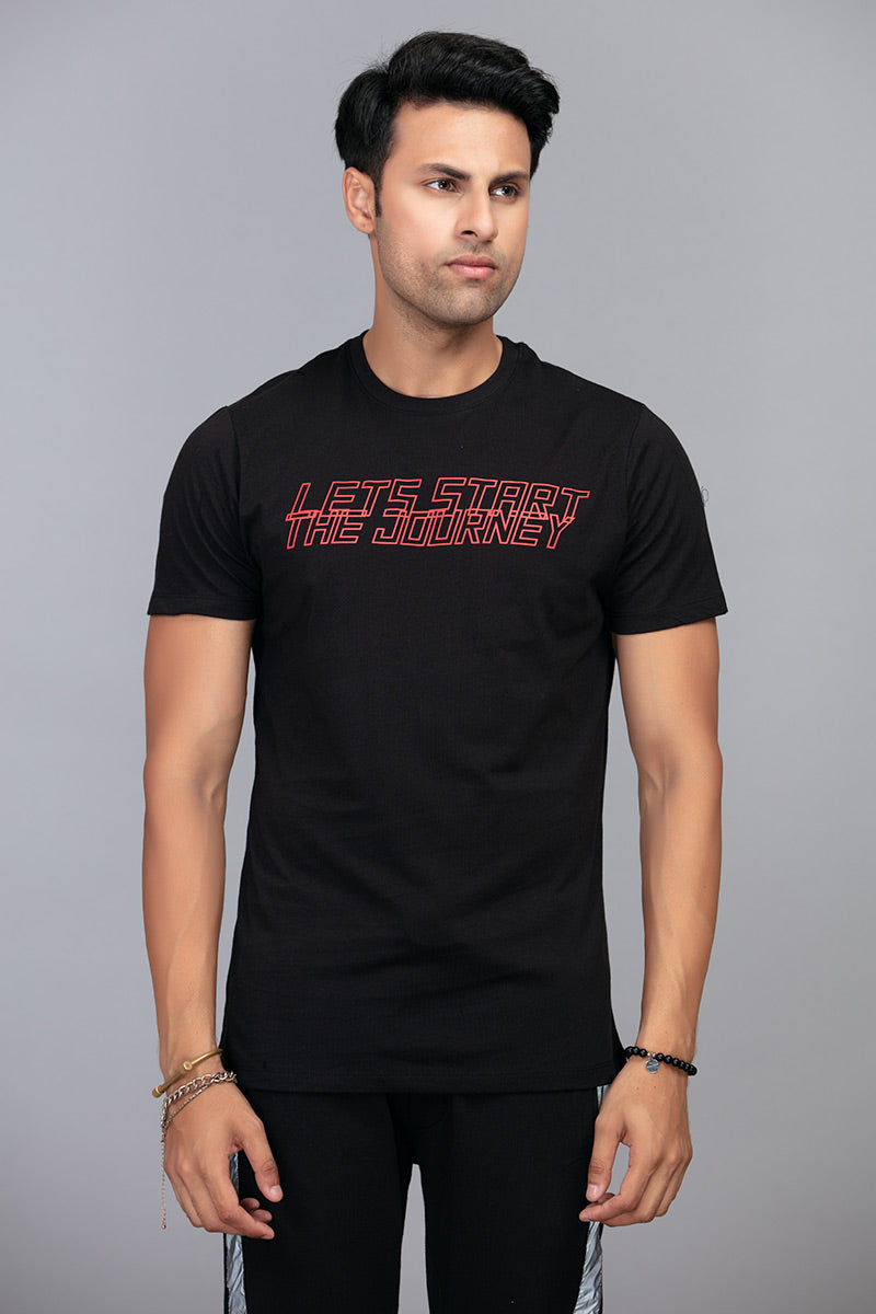 START - Black Custom Fit Graphic Tee - Lets Start