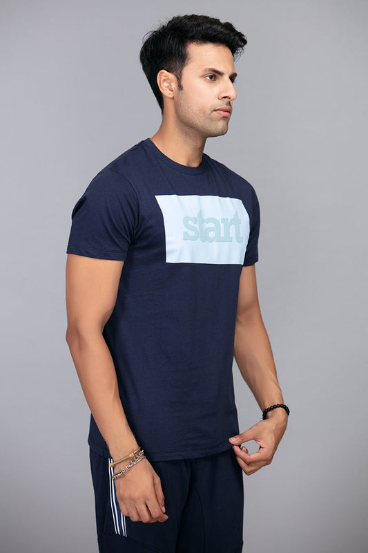 START - Navy Blue Custom Fit Graphic Tee - Start Logo