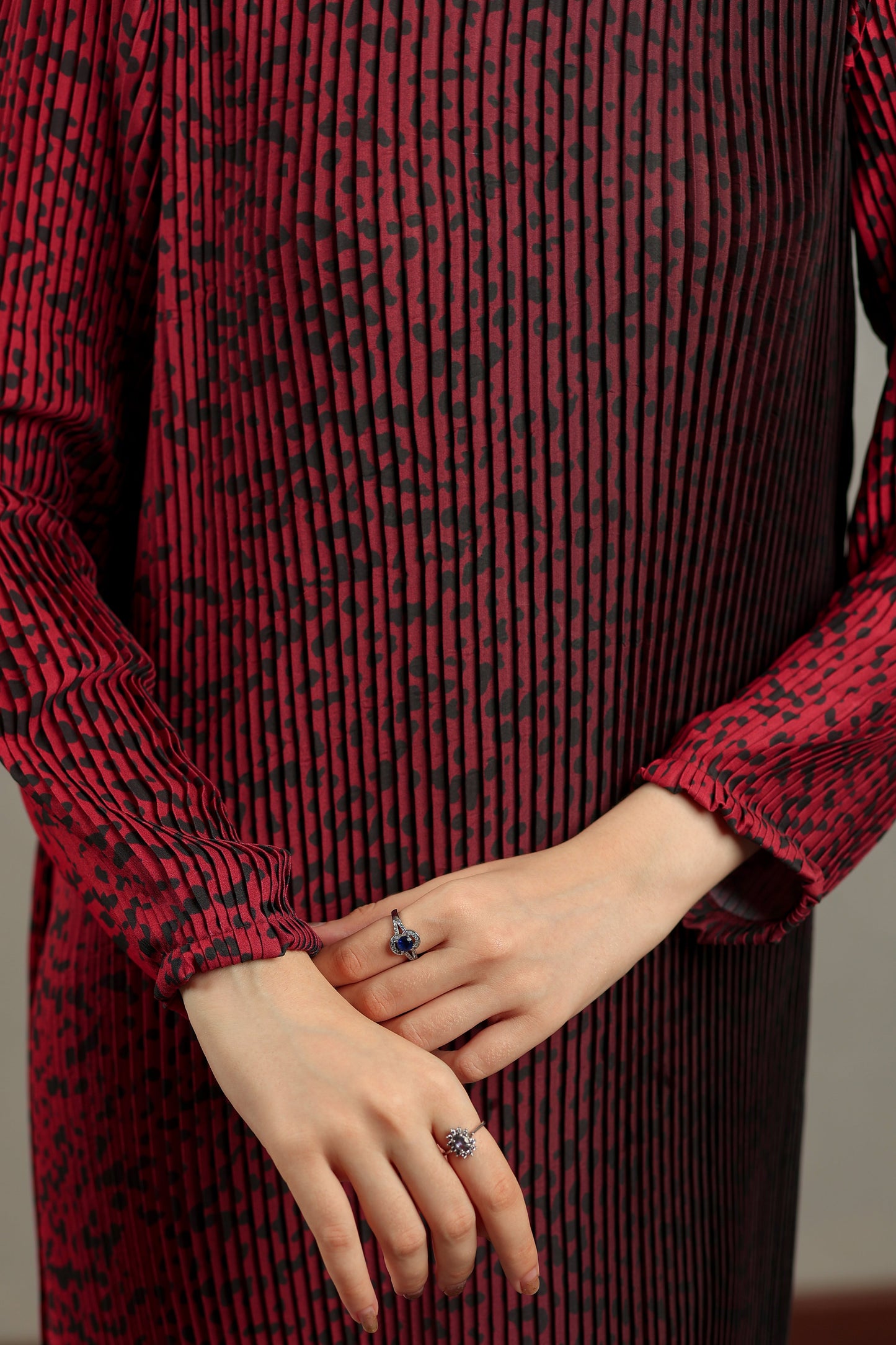 Maroon Leopard Pleated Maxi