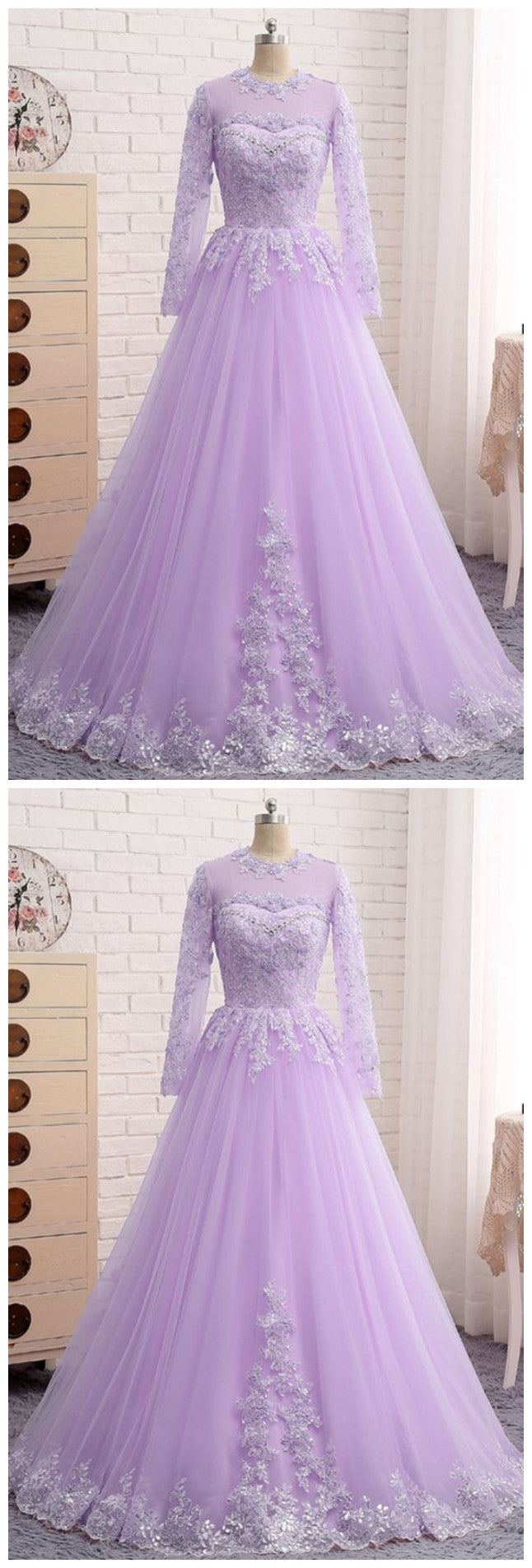 Modest Lilac Tulle Prom 8th Grade Dance Dress with Sleeves,211213