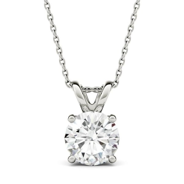 2 Carat Solitaire Pendant Necklace on 14K White Gold Setting, Exceptionally Fiery Created Moissanite