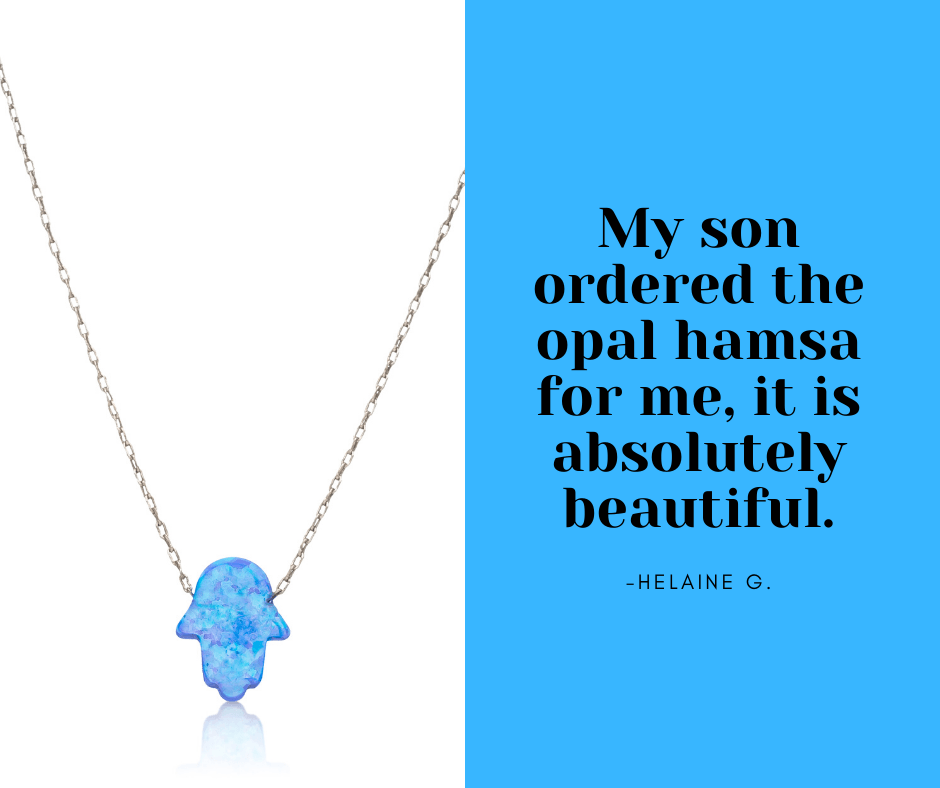 Blue Opal Hamsa Hand Necklace on Sterling Silver Chain