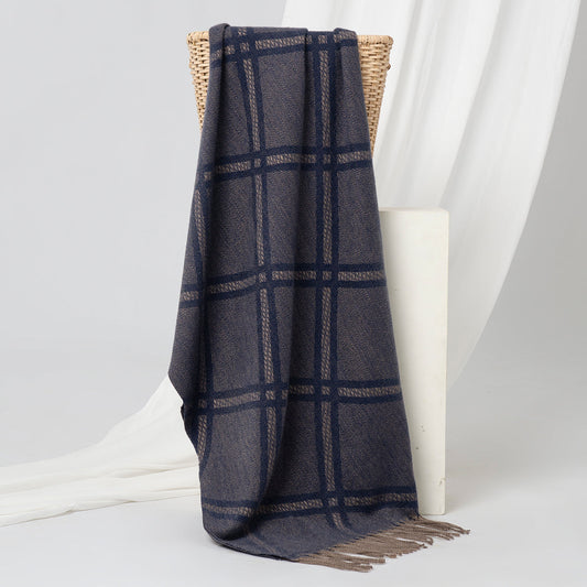 Crisscross Woolen Cashmere Stoles - Navy