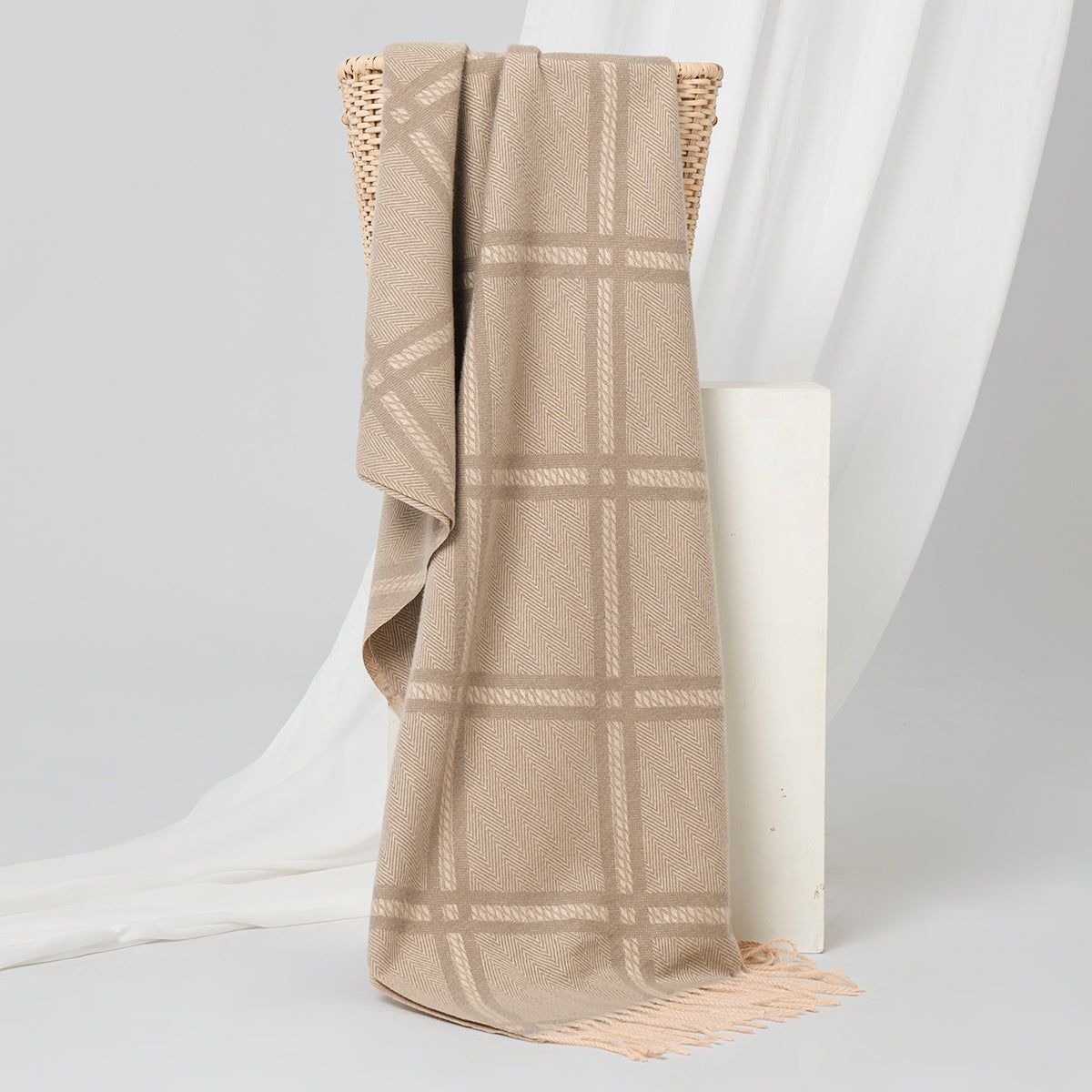 Crisscross Woolen Cashmere Stoles - Sand