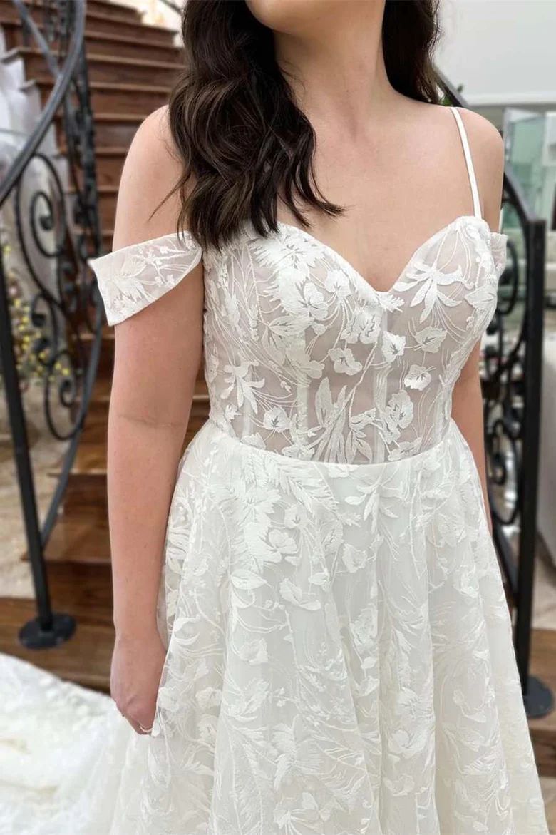 Off Shoulder Lace A-Line Wedding Dress