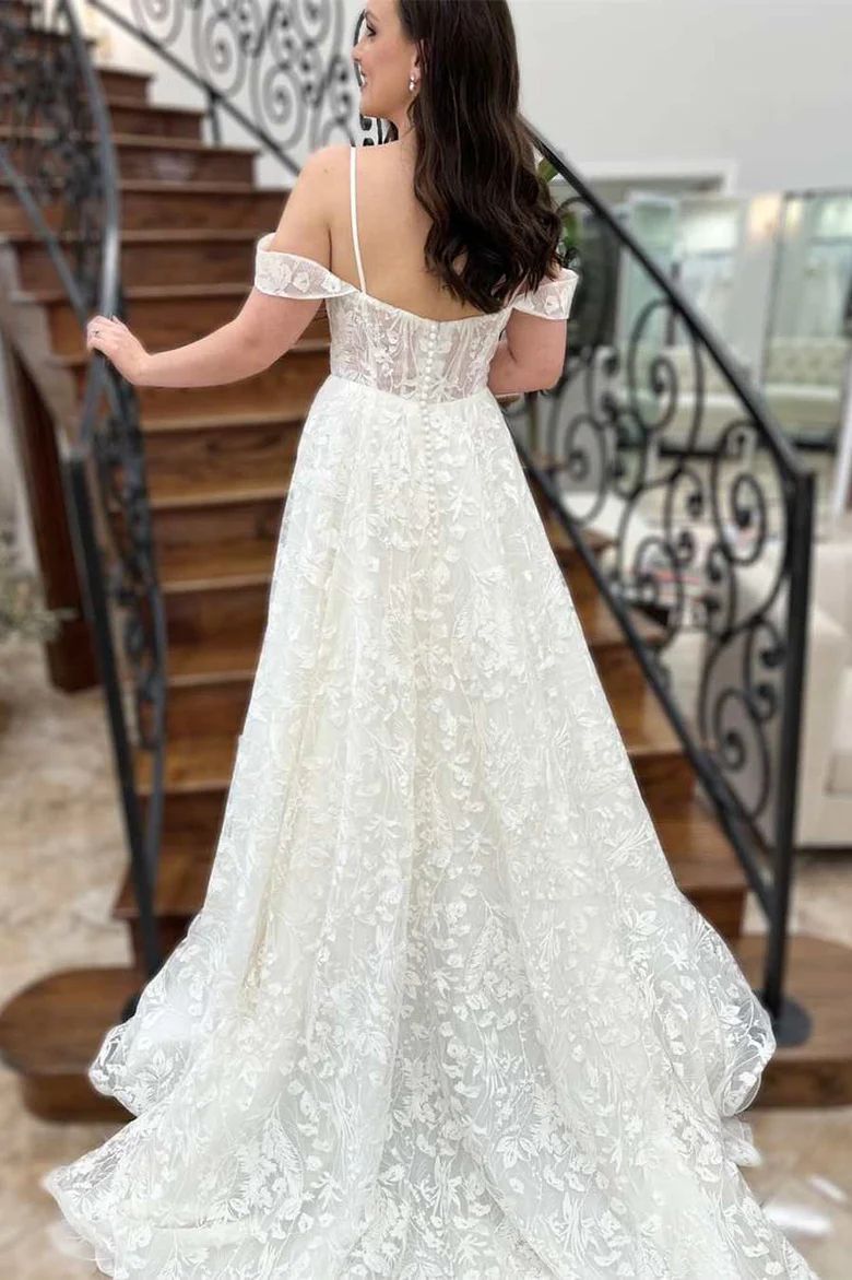 Off Shoulder Lace A-Line Wedding Dress