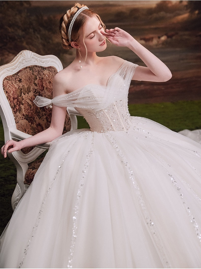 Off Shoulders Cathedral Ball Gown Wedding Dress