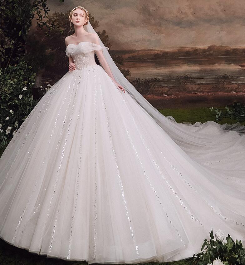 Off Shoulders Cathedral Ball Gown Wedding Dress