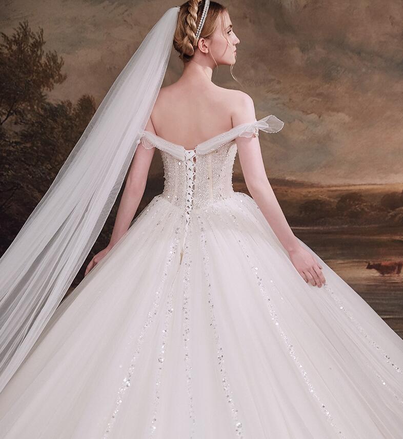Off Shoulders Cathedral Ball Gown Wedding Dress