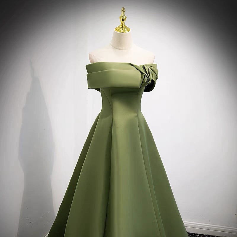 Off Shoulders Olive Green Formal Prom Dress