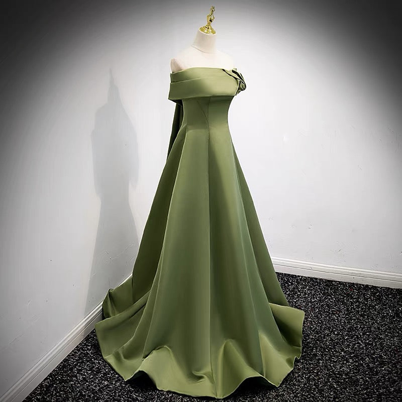 Off Shoulders Olive Green Formal Prom Dress