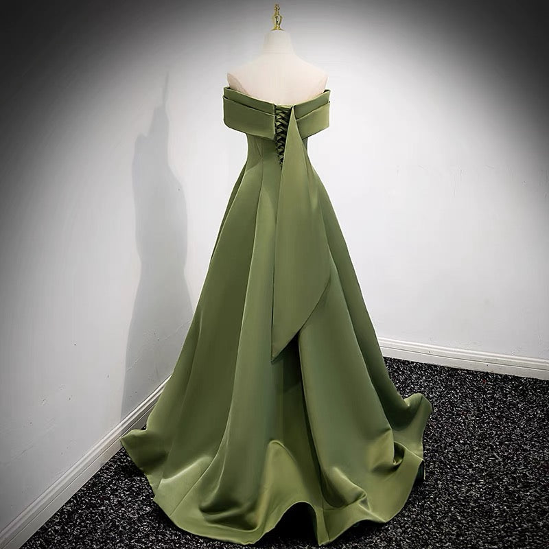 Off Shoulders Olive Green Formal Prom Dress