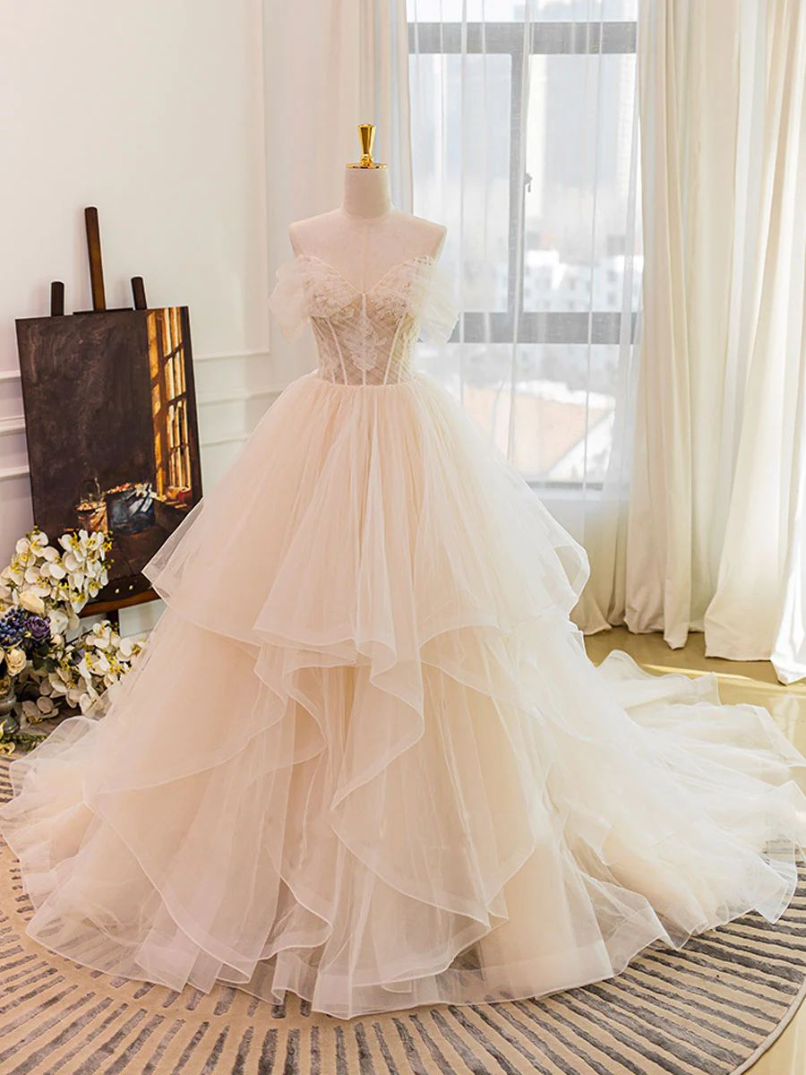 Off Shoulders Ruffles Romantic Princess Ball Gown