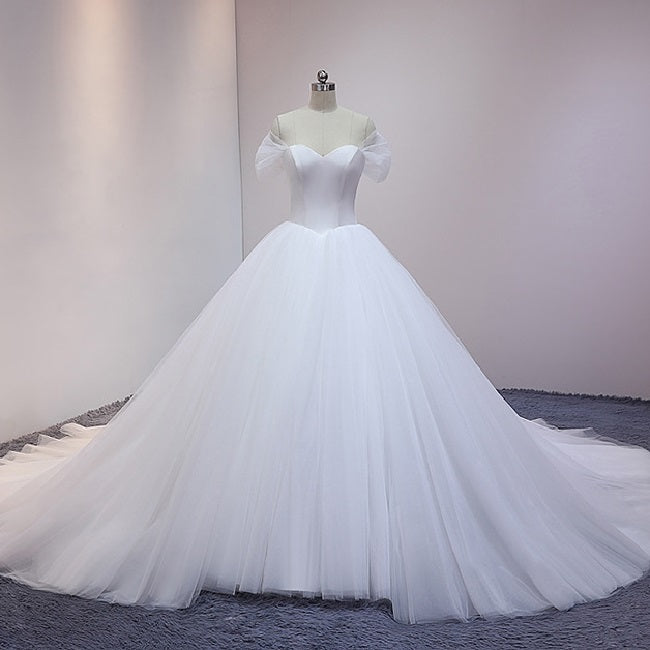 Off the Shoulder Tulle Princess Ball Gown Wedding Dress Unique Ball Gown for Wedding #21011206