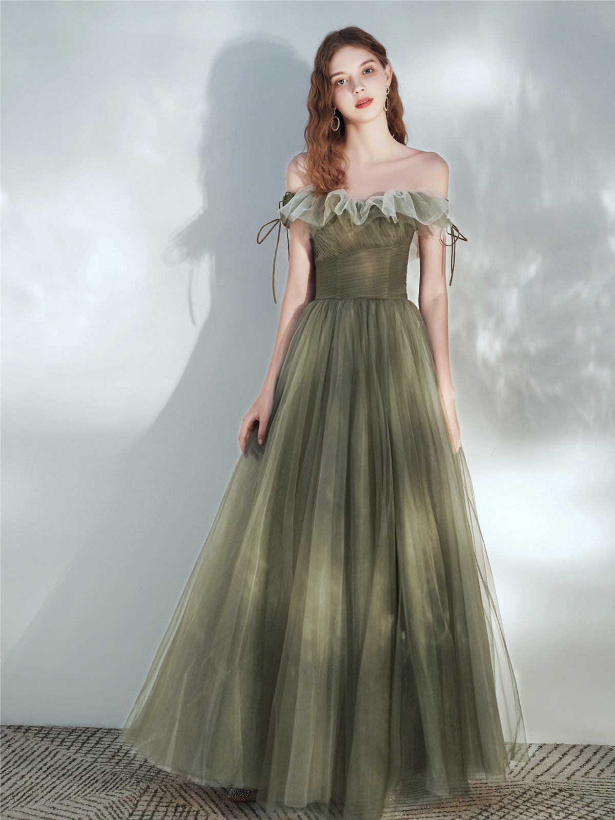 Olive Green Tulle Fairytale Long Prom Dress