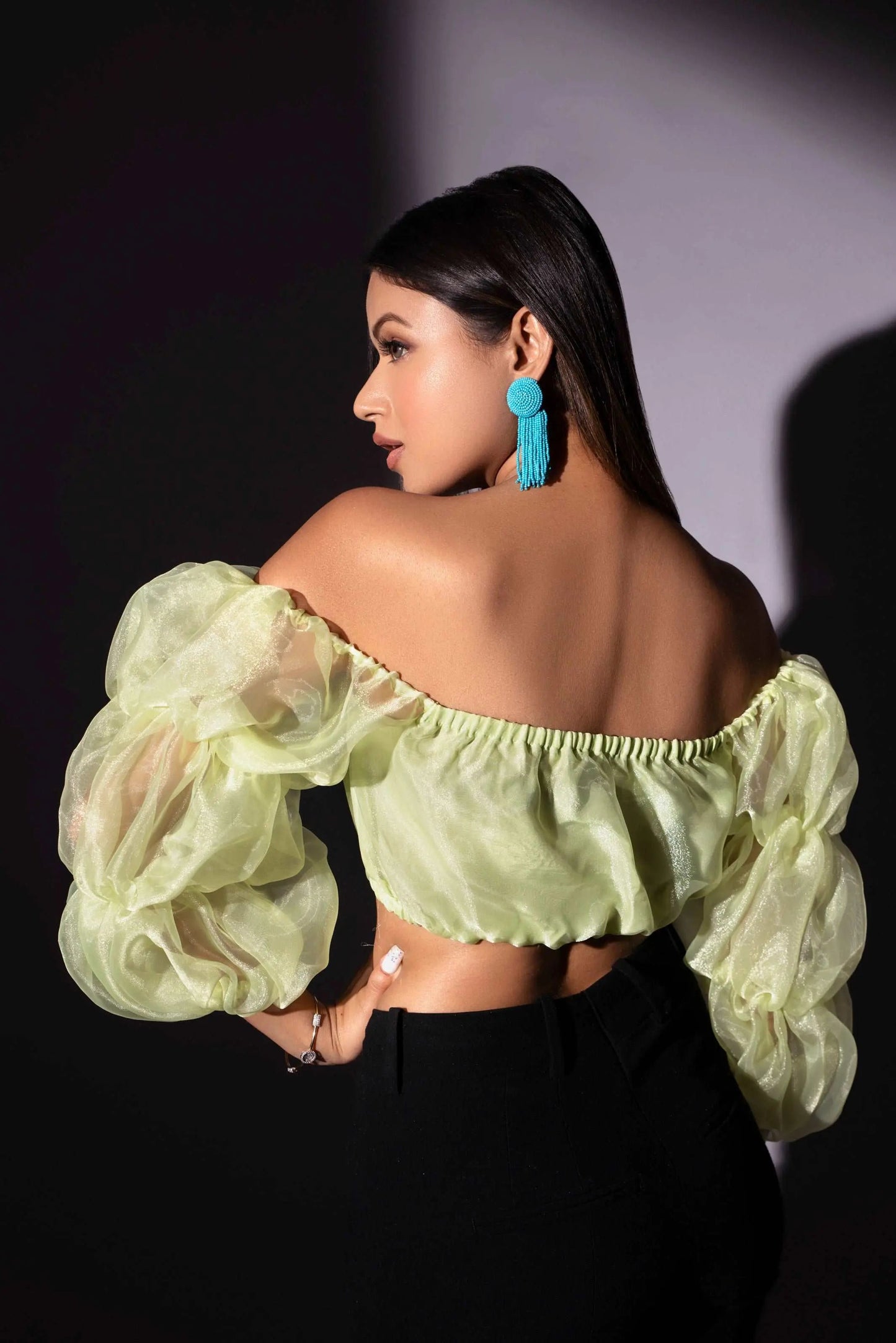 Organza lemon green crop top