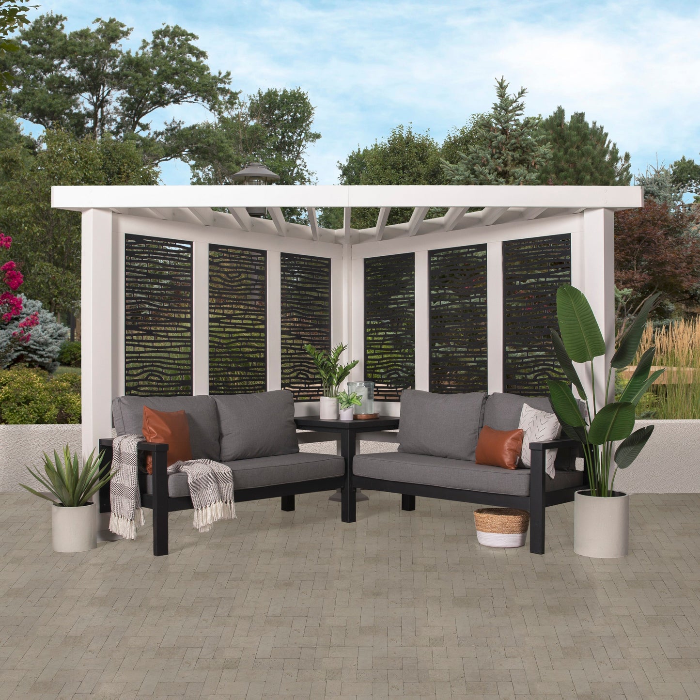 Ridgedale Modern Steel Cabana Pergola with Conversational Seating