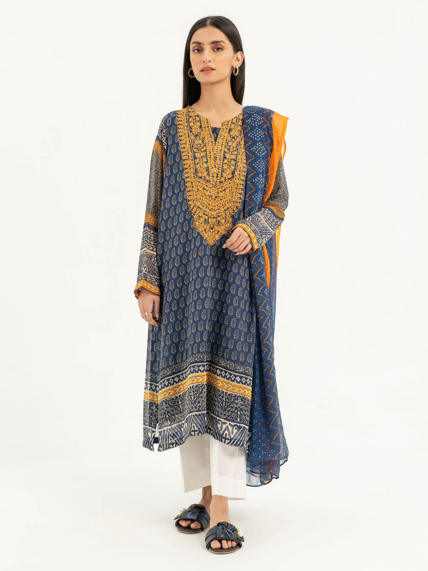 2 Piece Embroidered Chiffon Suit