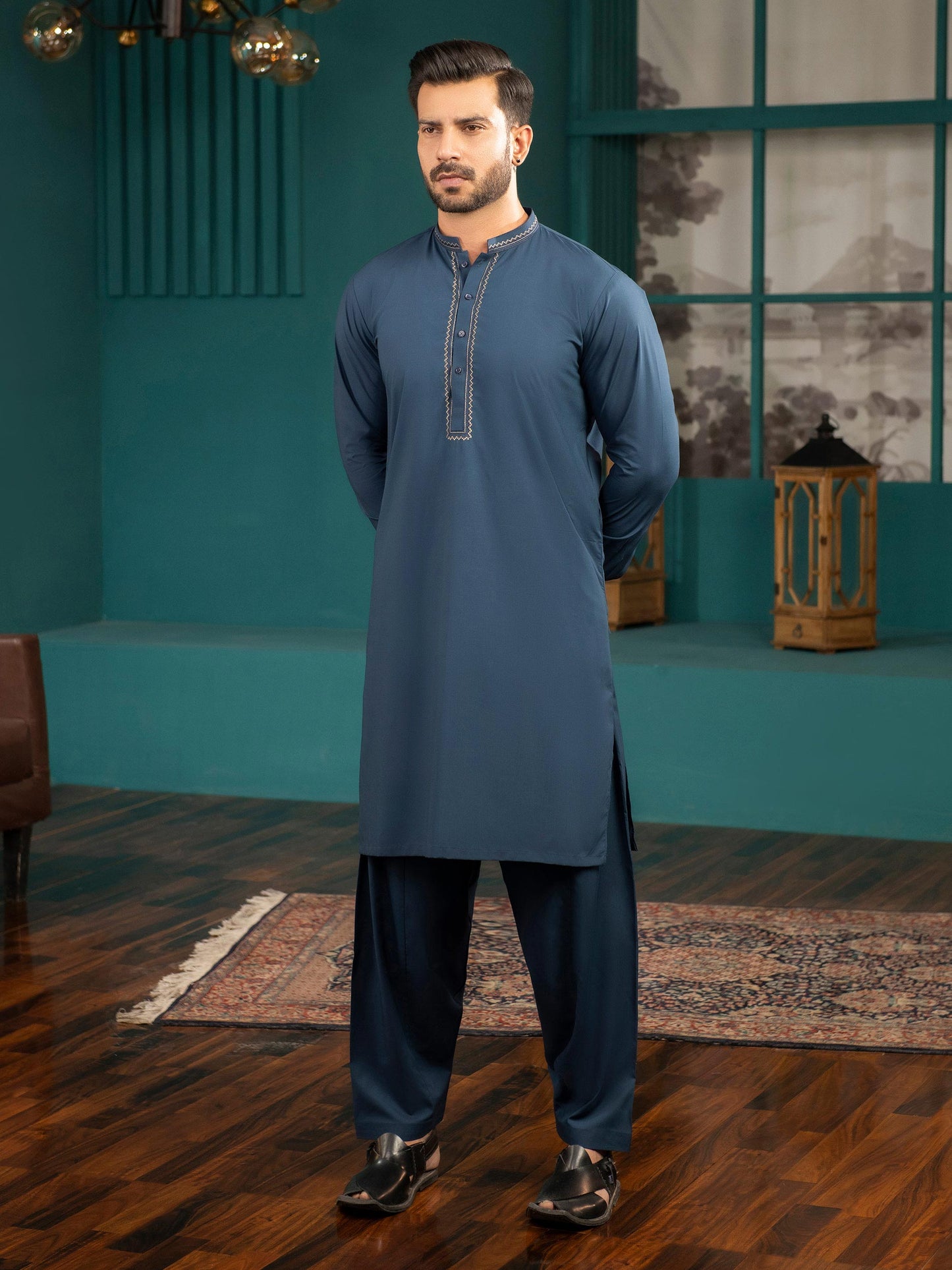 2 Piece Embroidered Wash and Wear Suit