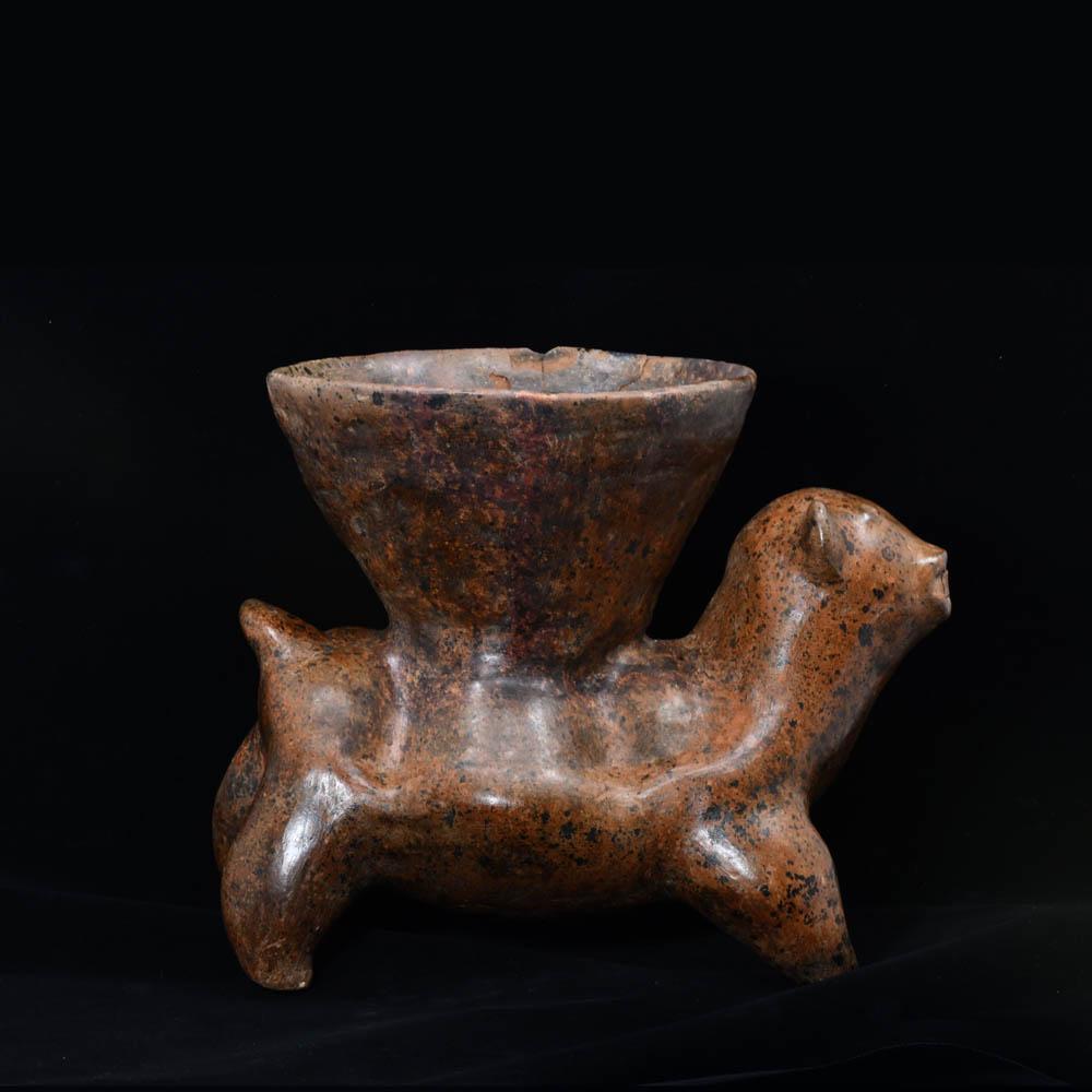 A Colima Redware Dog with Bowl, ca. 100 BCE/CE