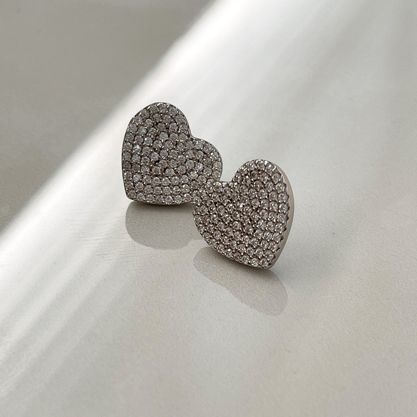 1.50 Carat TW Stunning Heart to Heart Stud Earrings in 14k White Gold Plate, Created Moissanite