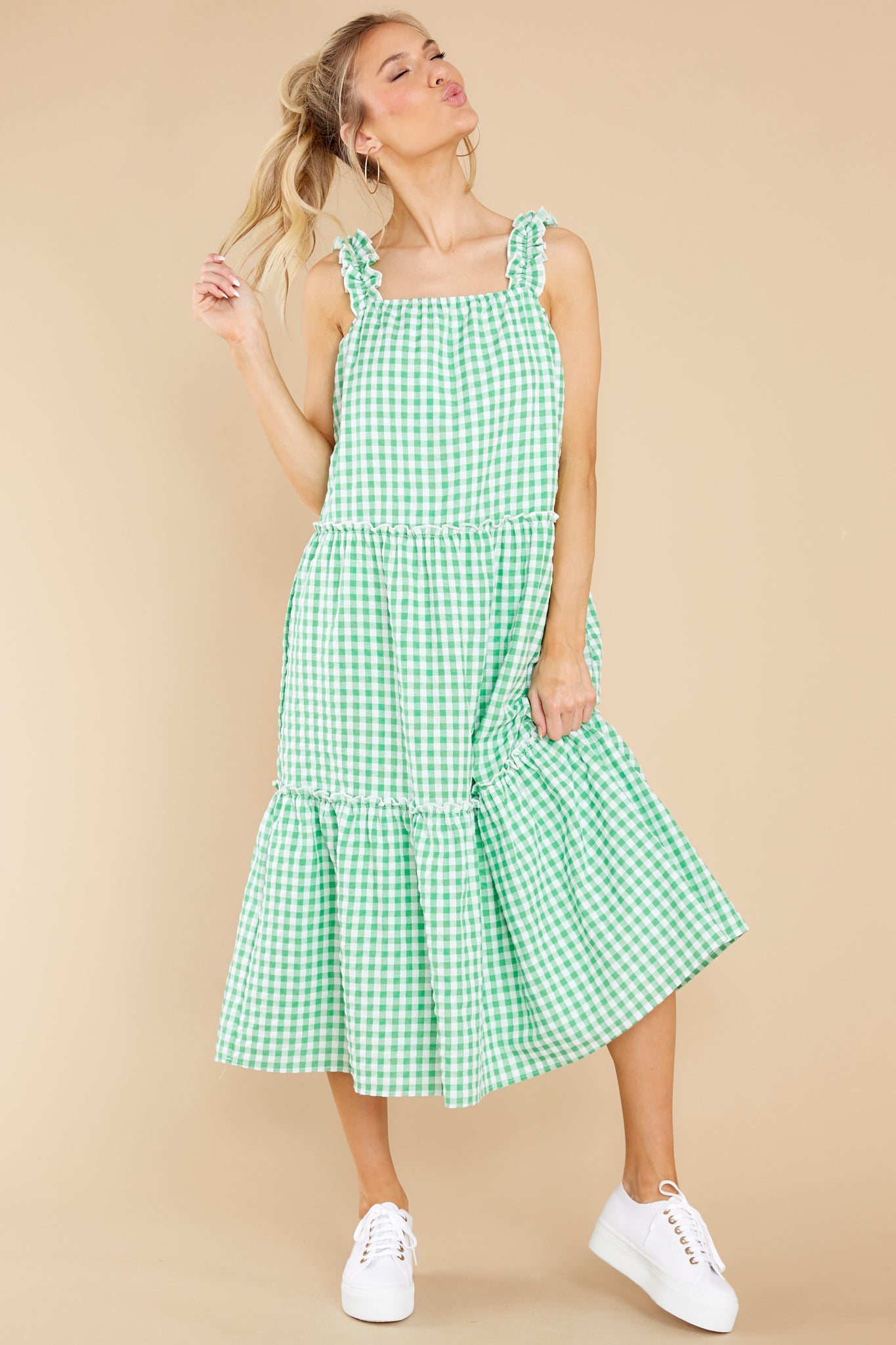 Twirl About Green Gingham Midi Dress