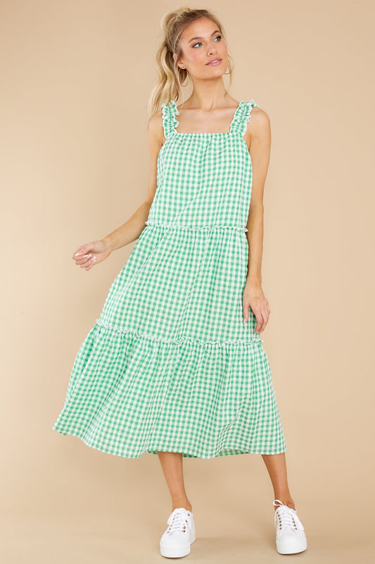 Twirl About Green Gingham Midi Dress