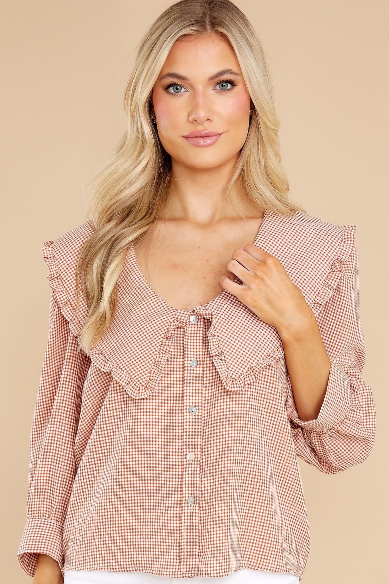 Take Me On A Picnic Brown Gingham Top