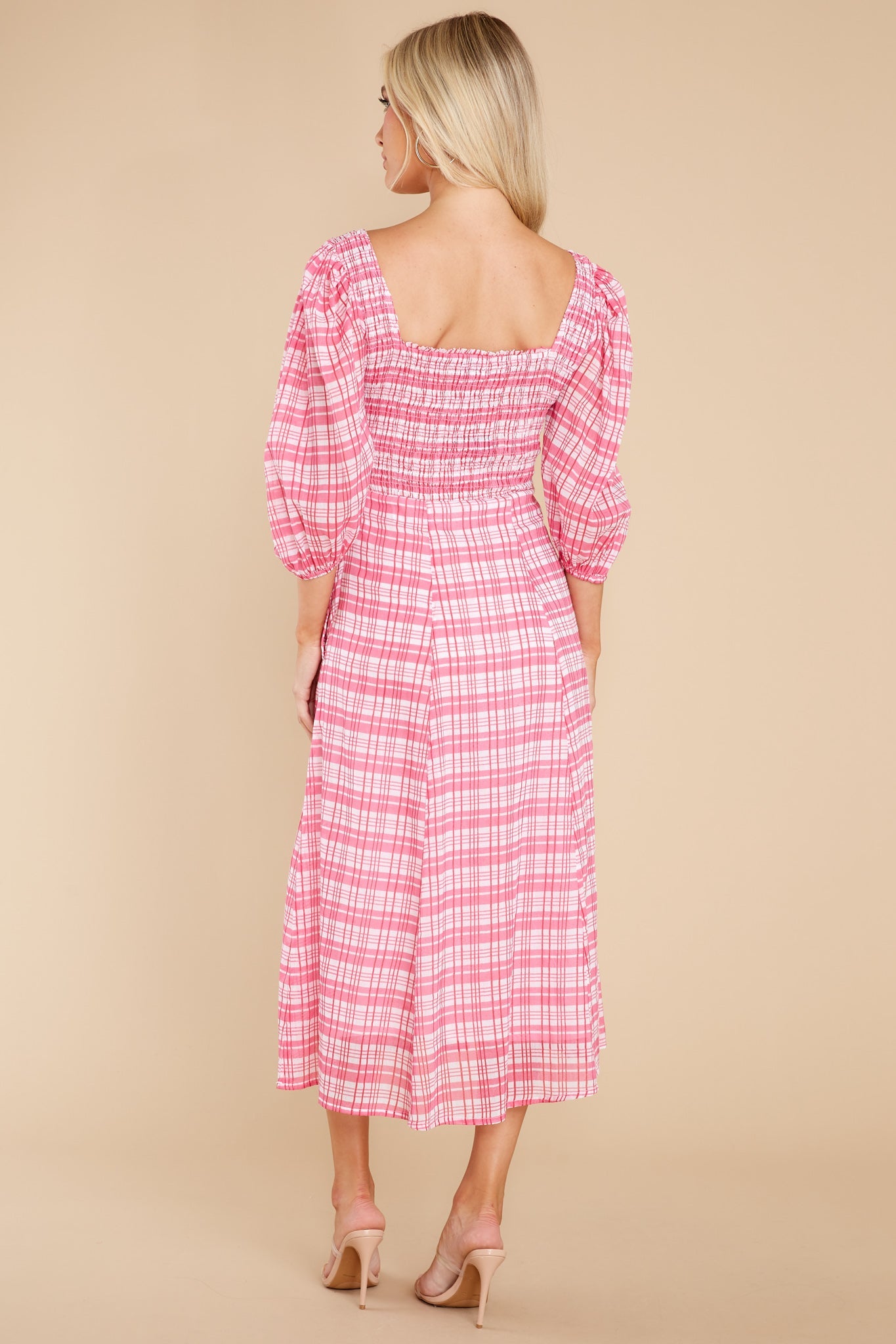 Bridget Country Plaid Pink Midi Dress