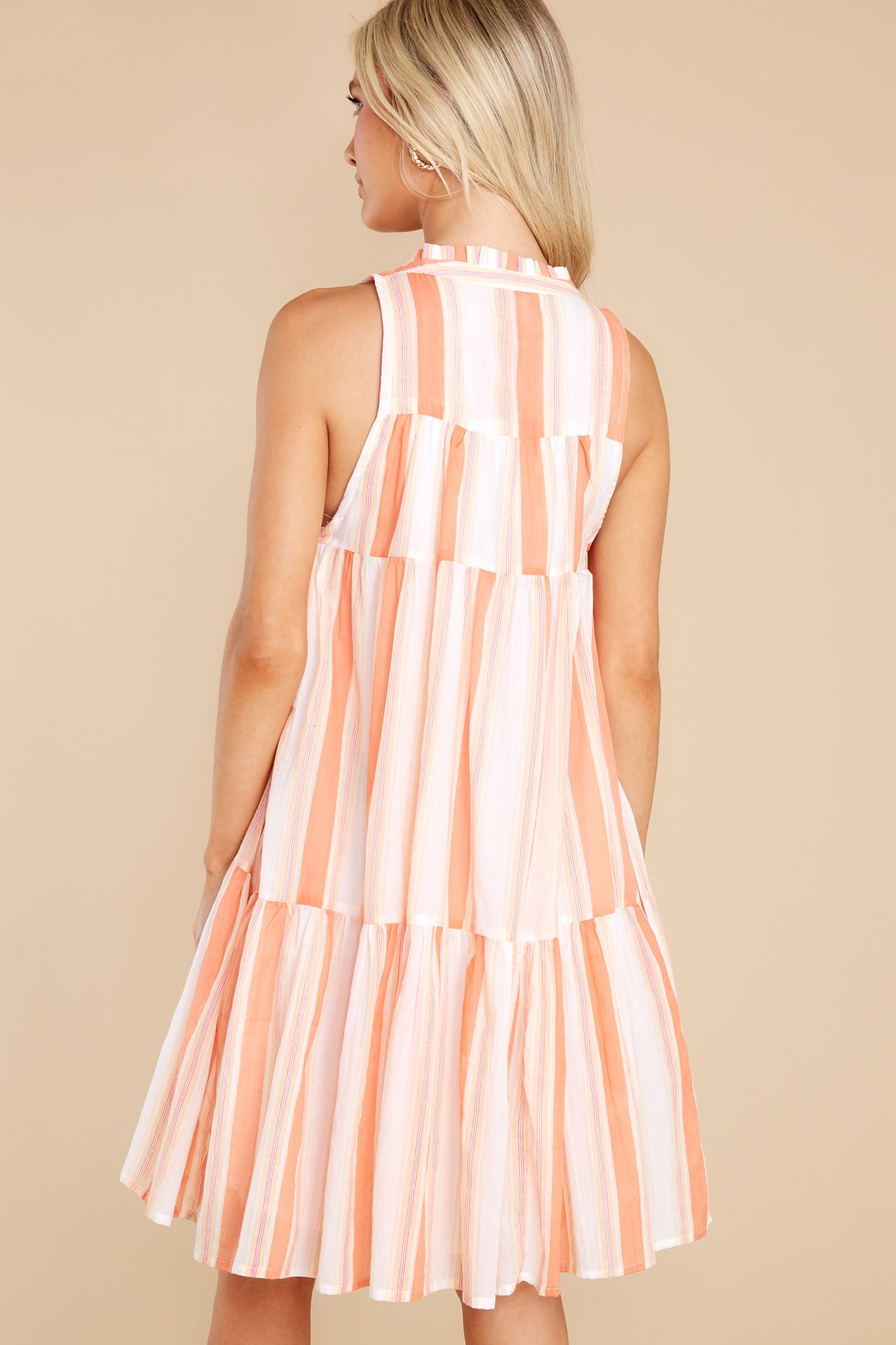 Ro Wide Stripe Coral Short Dress