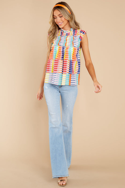 Color Me Surprised Ivory Multi Print Cotton Top