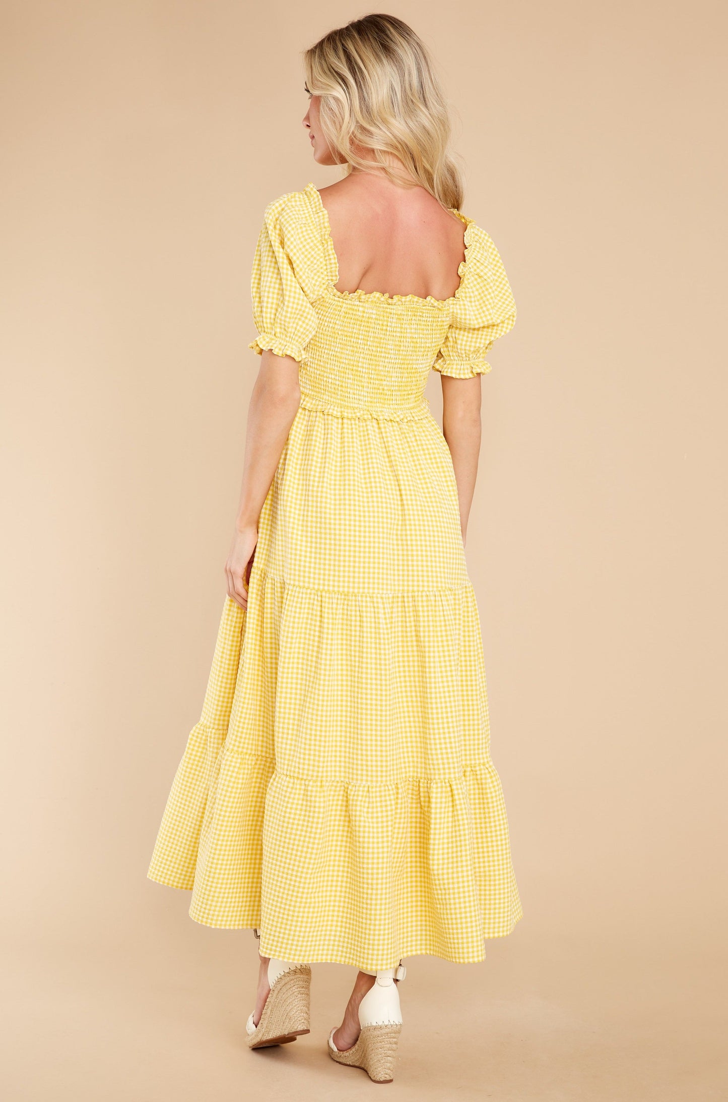 Acts Of Kindness Yellow Gingham Midi Dress