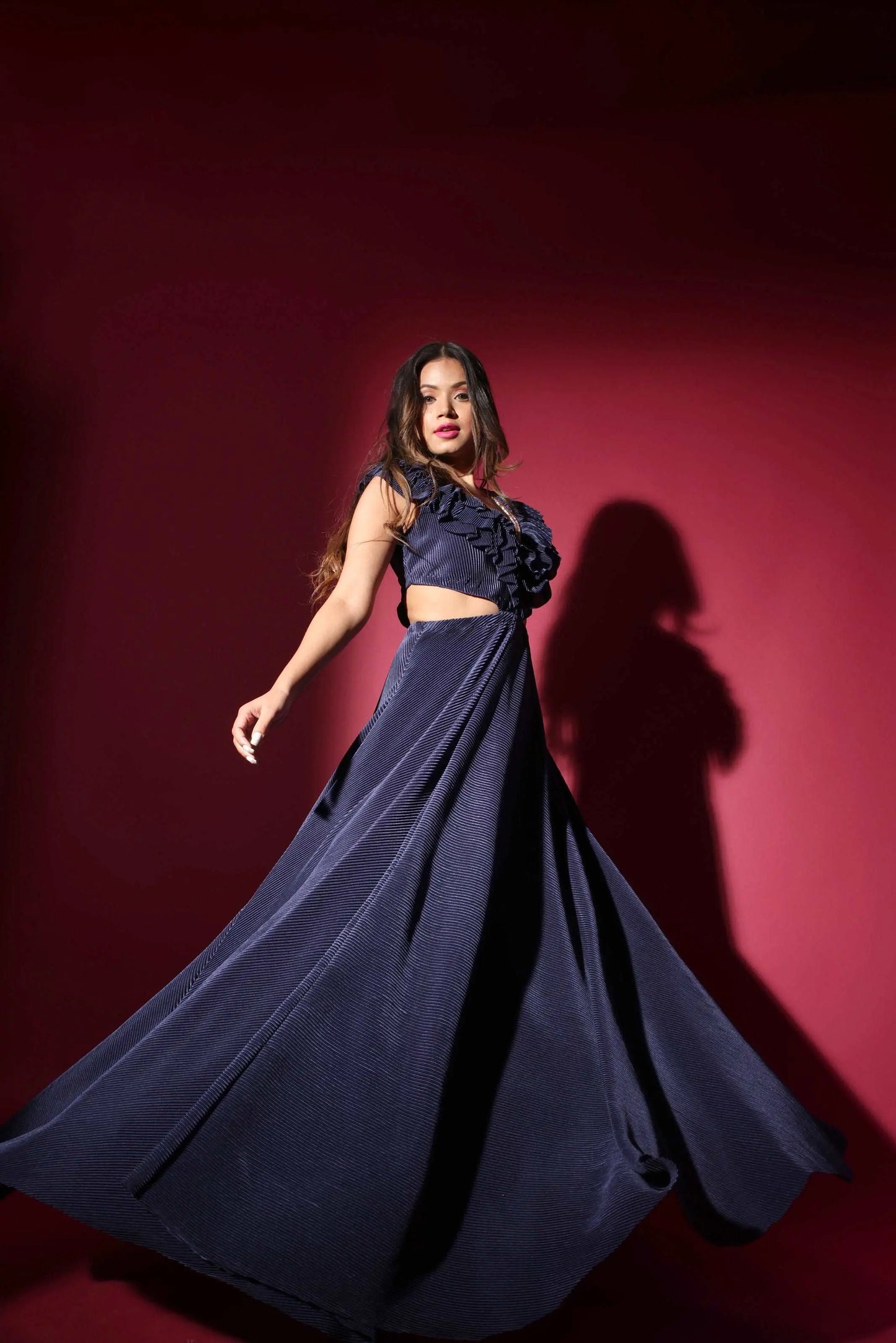 Pleated long evening gown