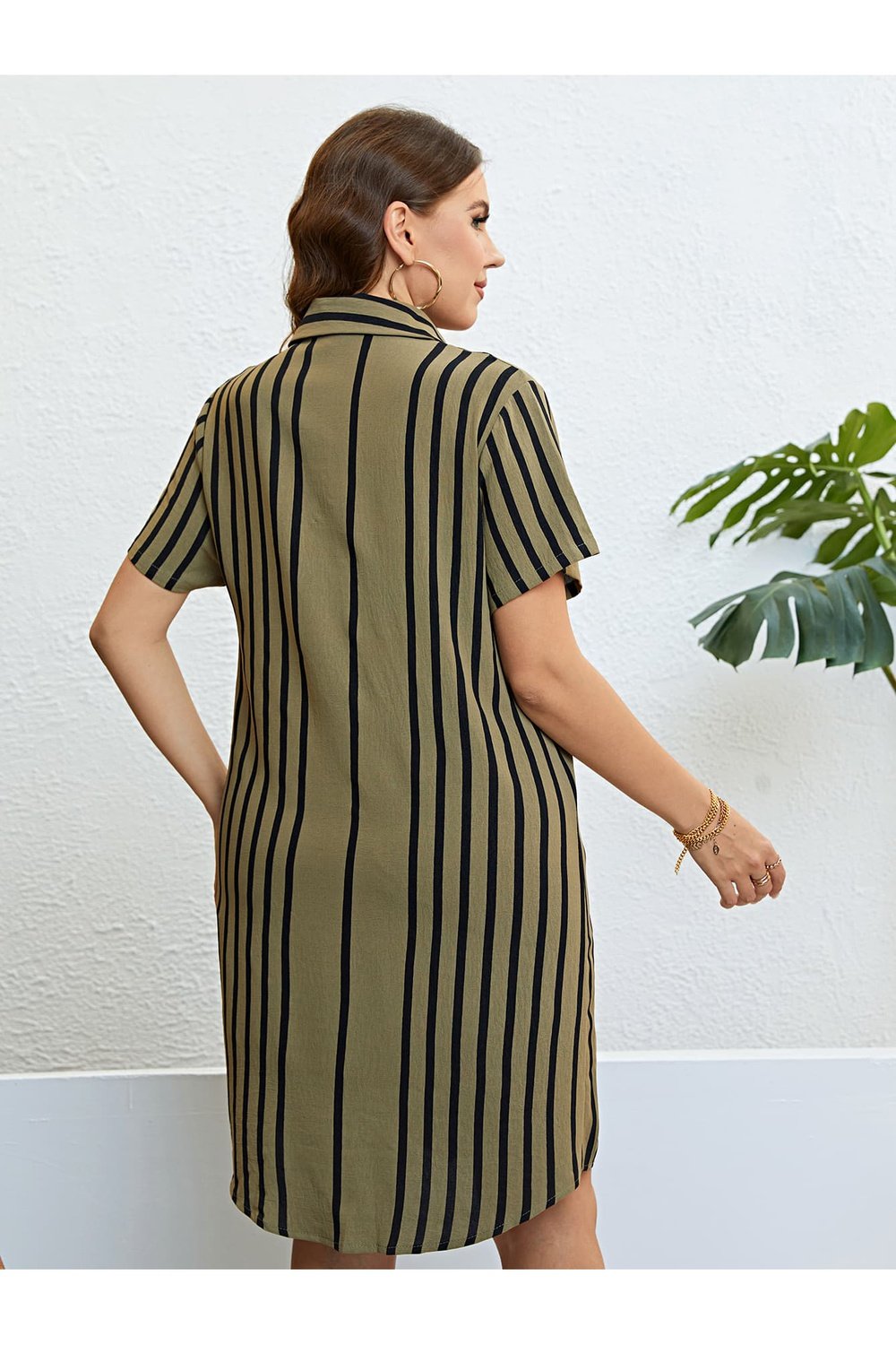 Plus Size Striped Short Sleeve Shirt Dress
