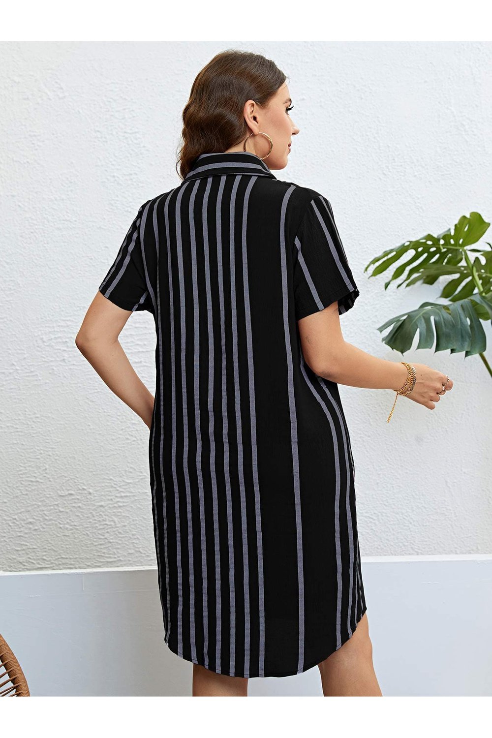Plus Size Striped Short Sleeve Shirt Dress