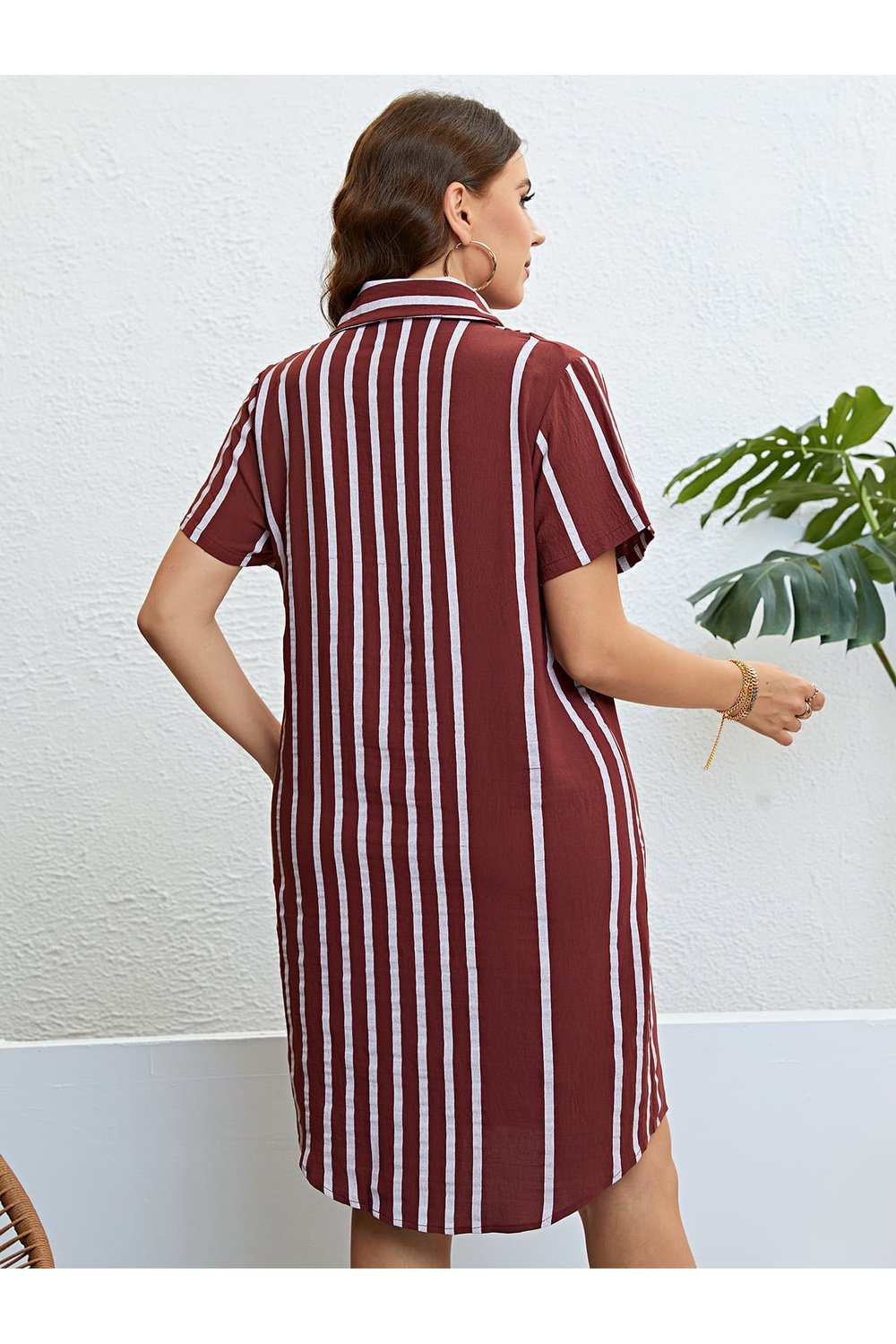 Plus Size Striped Short Sleeve Shirt Dress