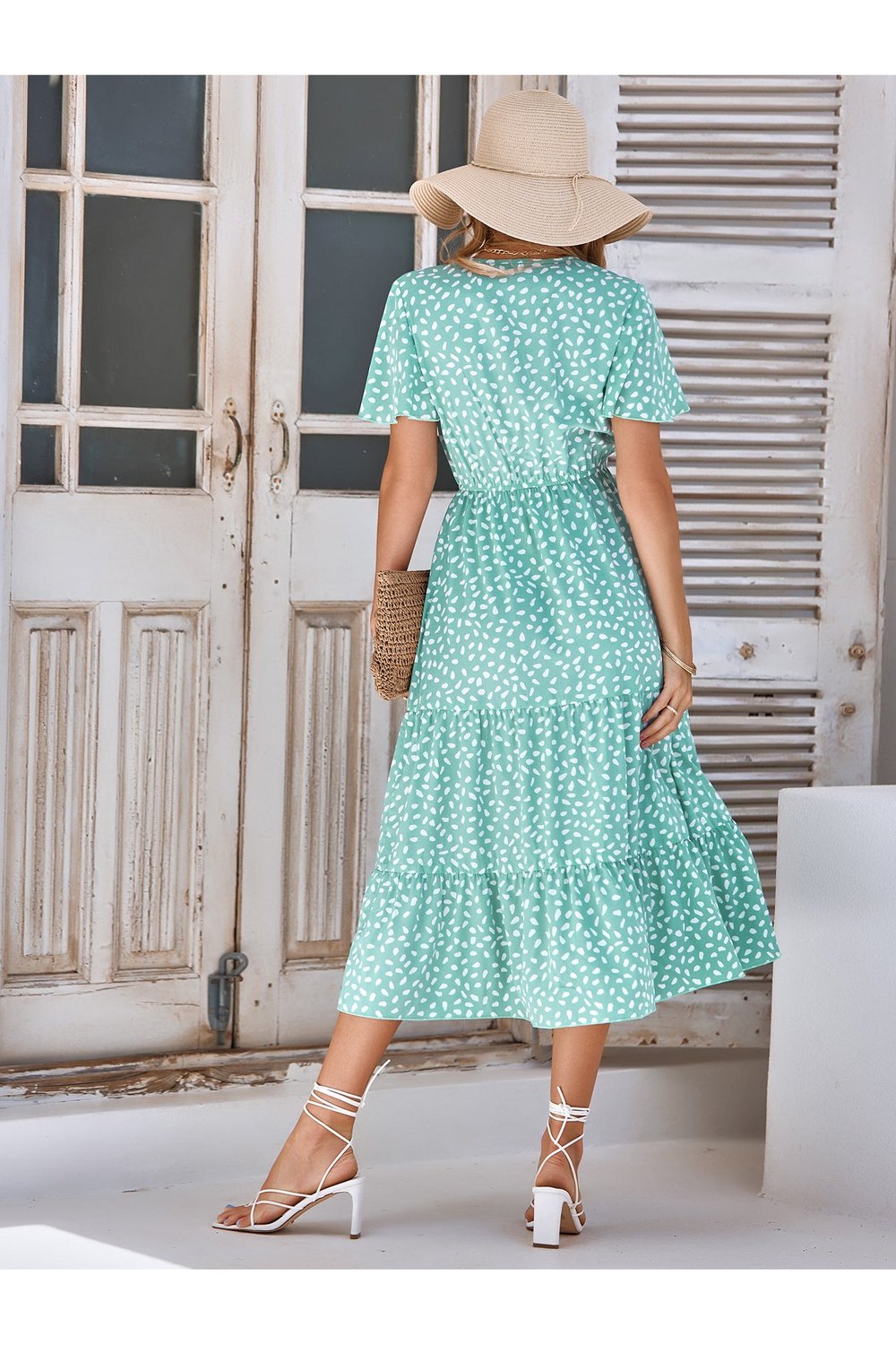 Printed Flutter Sleeve Tiered Dress
