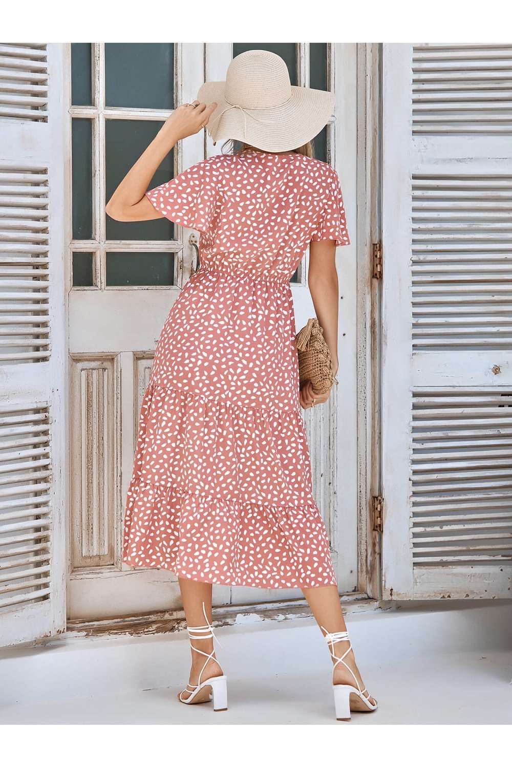 Printed Flutter Sleeve Tiered Dress