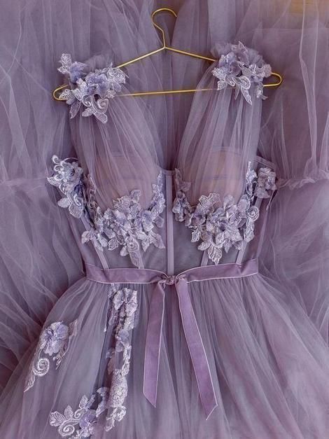 Purple Tulle See through Prom Dress