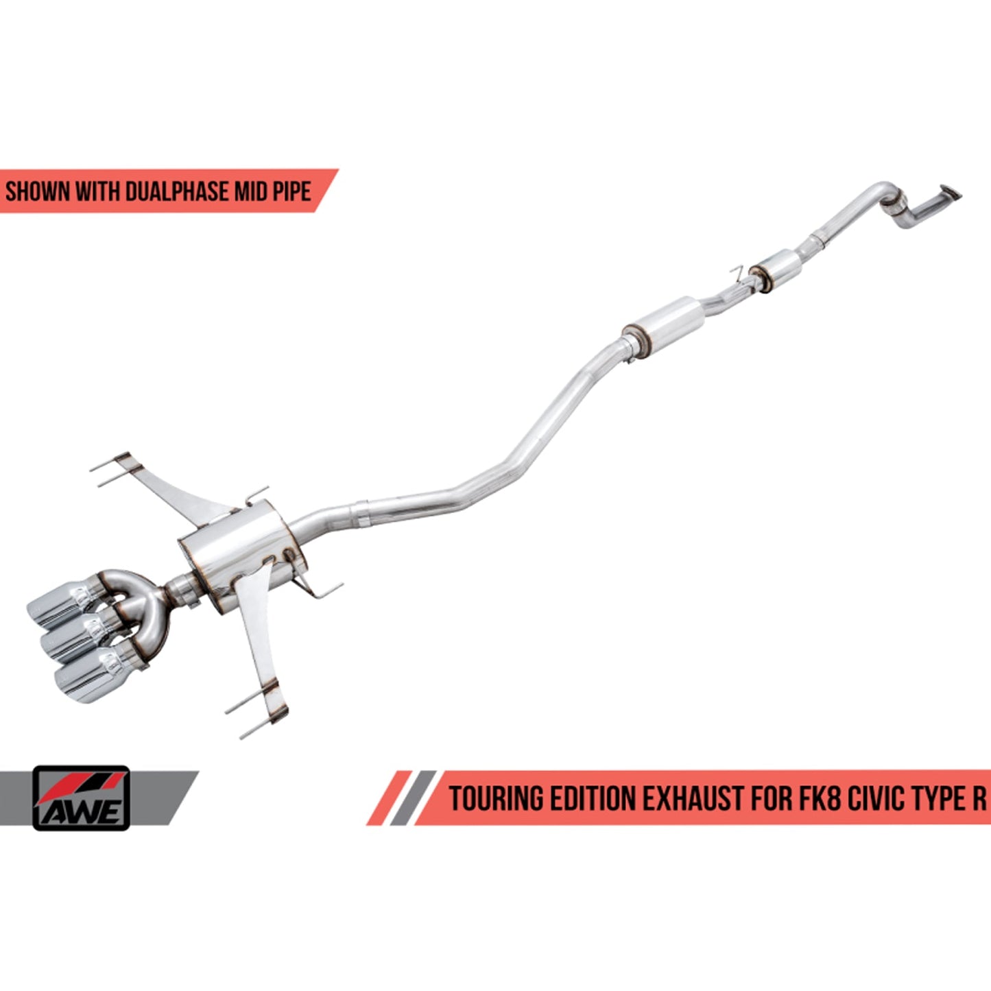 AWE Tuning 2017+ Honda Civic Type R Touring Edition Exhaust w/Front & Mid Pipes - Chrome Silver Tips (awe3015-42666)