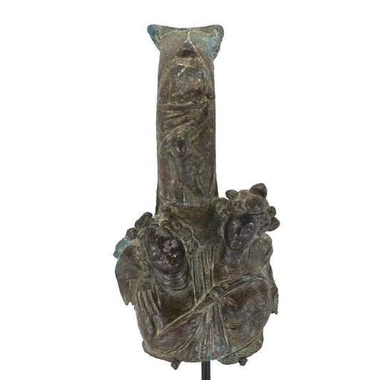 A Roman Bronze Appliqué Handle of Eros and Psyche,  Roman Imperial Period, ca. 1st - 2nd century CE