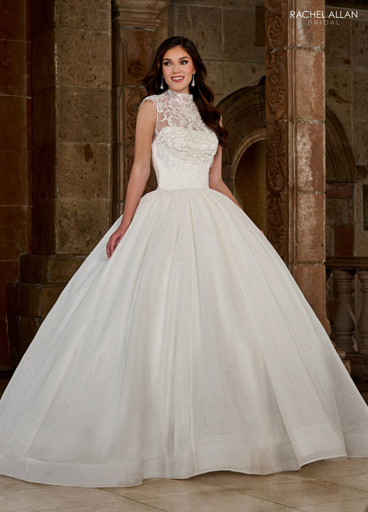 Rachel Allan RB6135 Tulle Ballgown with Beaded Fringe Detail and Button Closure Back